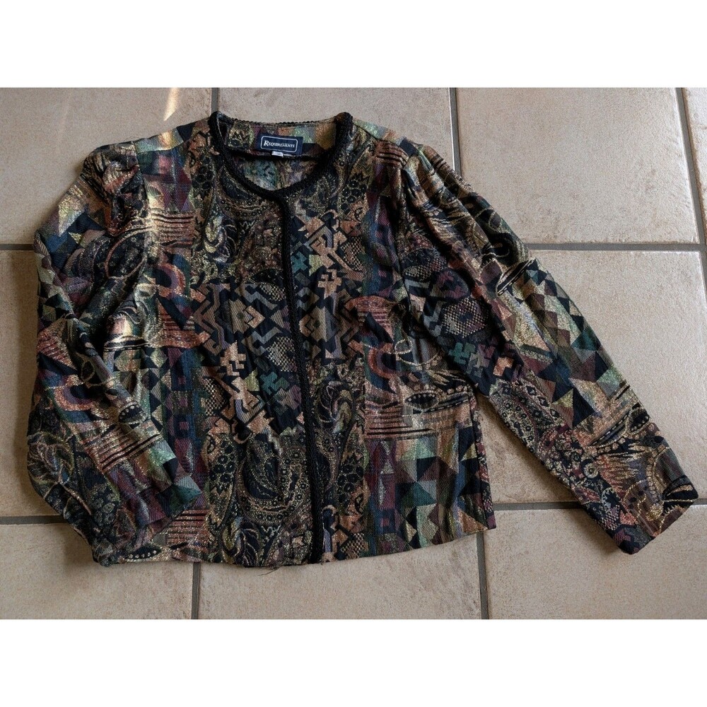 Vintage Woven Tapestry Open Blazer Jacket Geometric Paisley USA Made Sz 10 aztec